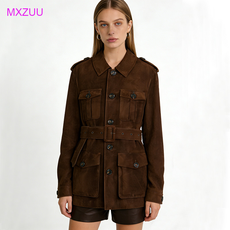 Baby Clothing High End - Veste en cuir suédé marron vintage